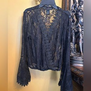 NWOT Polly Ester Lace Blouse with Bell Sleeves